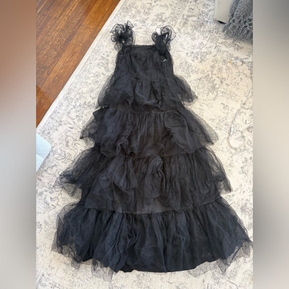 Lulus Tulle For Love Black Mesh Tulle Tiered Ruffled Maxi Dress Size XL Formal - Picture 4 of 10
